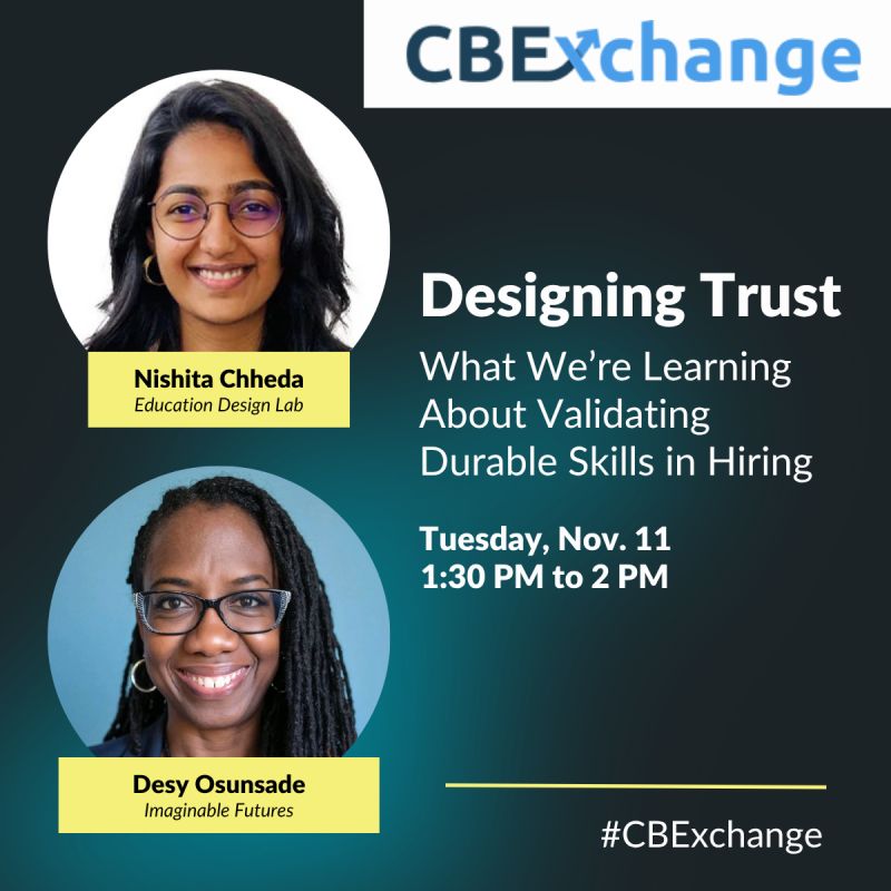 CBExchange 2025 session graphic for Designing Trust, featuring headshots of Nishita Chheda and Desy Osunsade